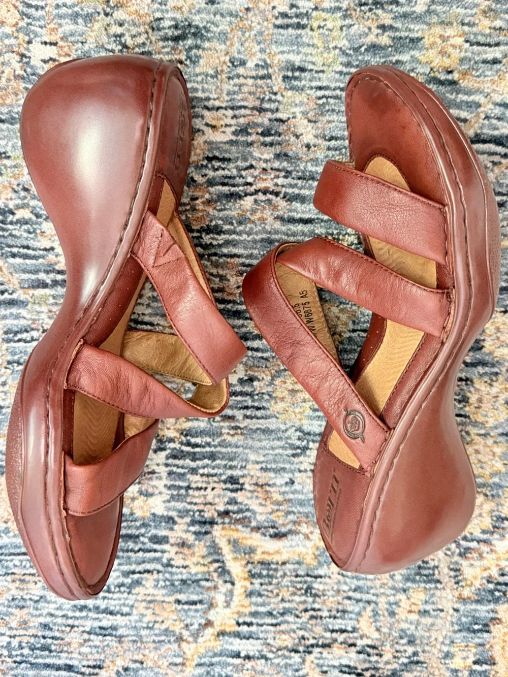 Born Leather Strappy Chunky Wedge Mule Sandals Boho Chic Y2K Retro